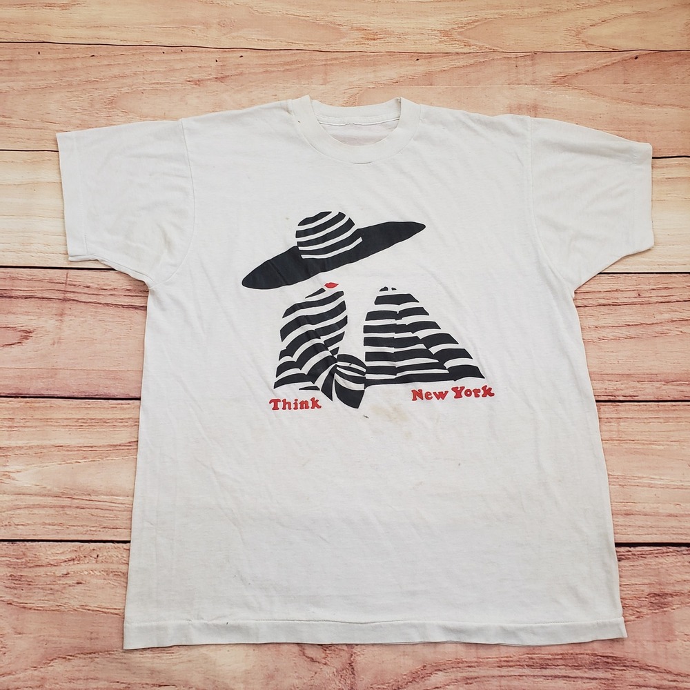 Vintage Think New York Shirt Men Large White Broadway Single Stitch Fashion 90s*